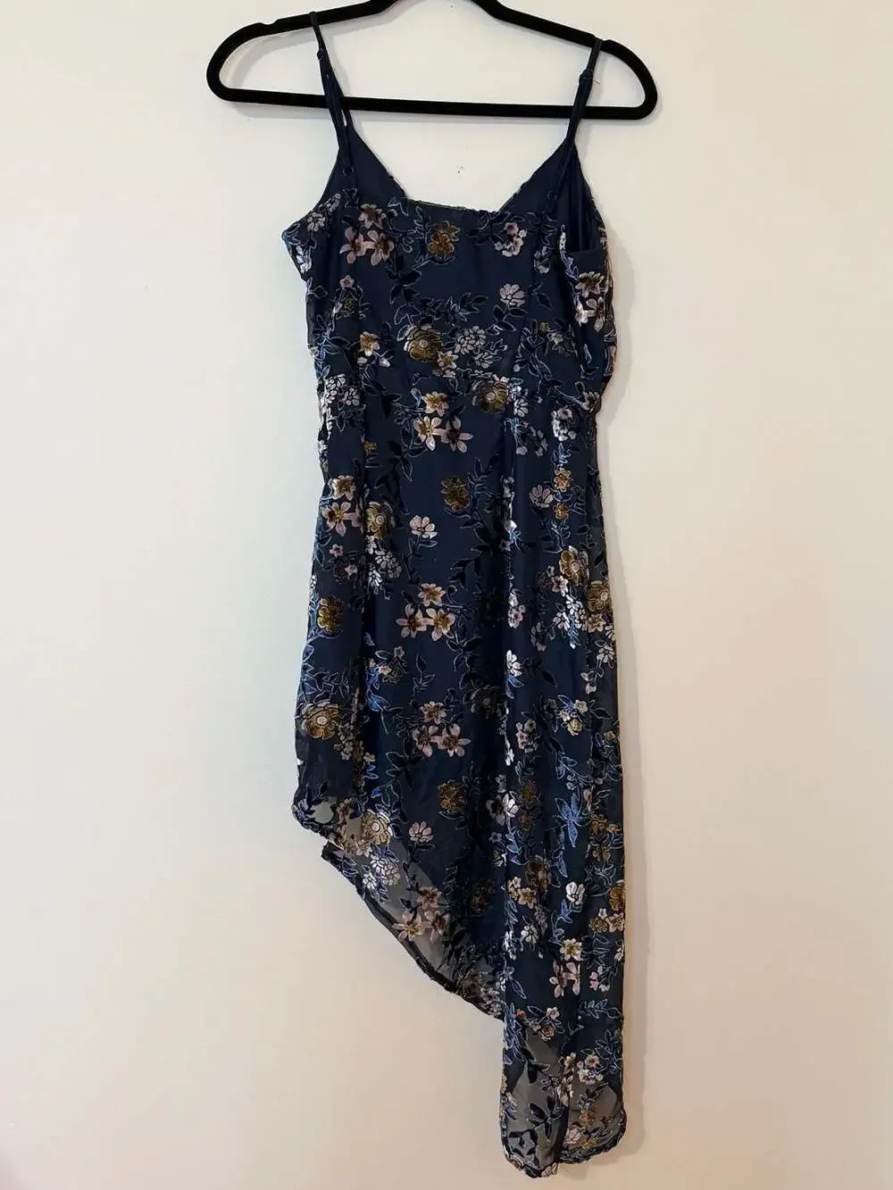 Lulus Evenings with You Dark Teal Floral Velvet‎ Asymmetrical Dress